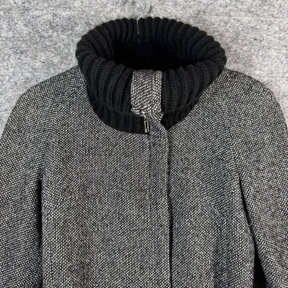 Mango Turtle High Neck Y2K Aesthetic Zip Up Gray Wool Belted Jacket Size 6 - Picture 2 of 16